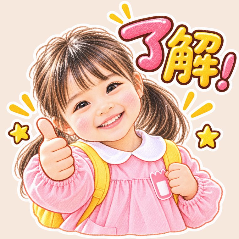 同じ女の子が親指を立てて「了解！」と言っている、クレヨン風のLINEスタンプ